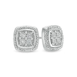 Composite Diamond Accent Cushion-Shaped Frame Stud Earrings in Sterling Silver