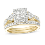 1 CT. T.W. Quad Princess-Cut Diamond Frame Tri-Sides Bridal Set in 10K White Gold